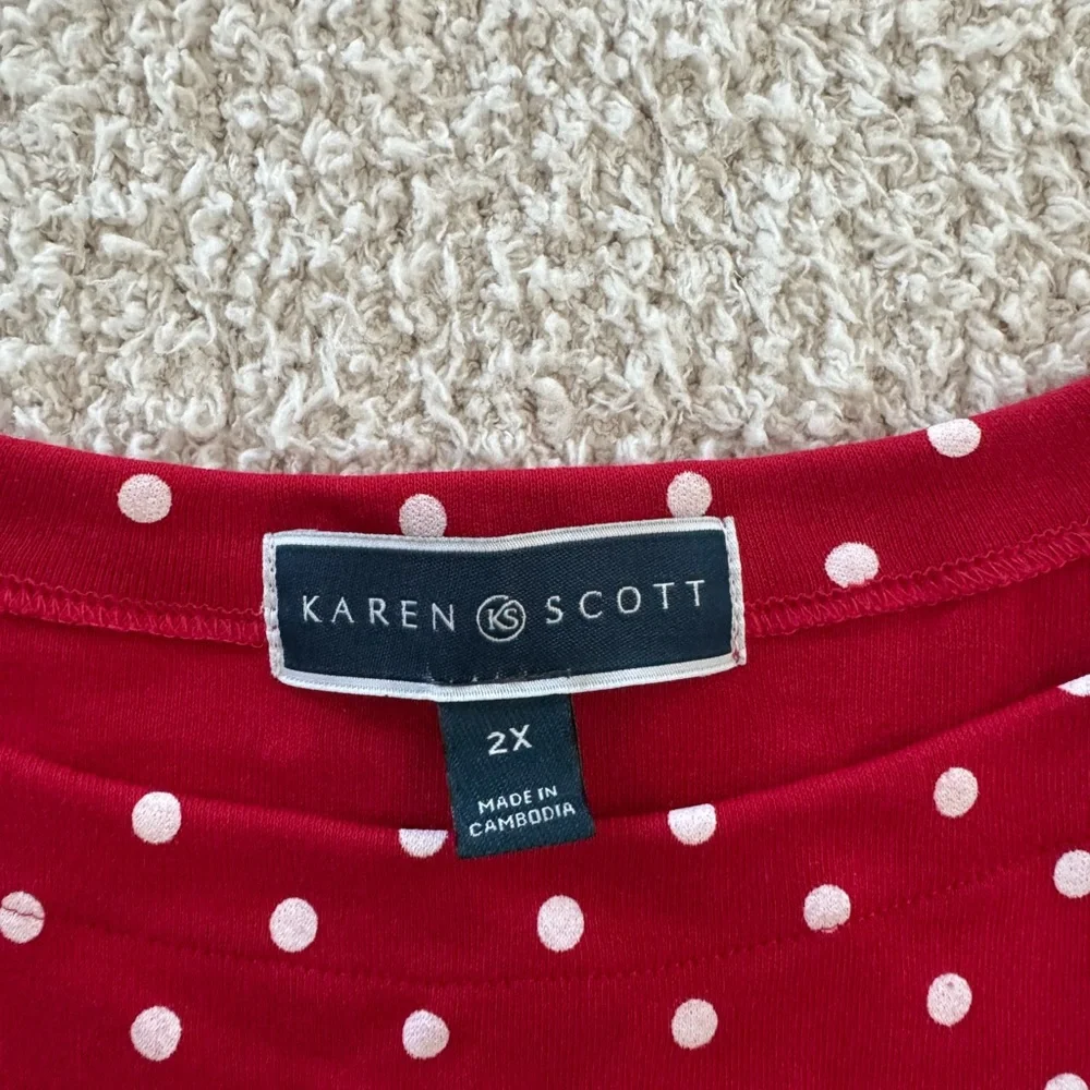 Karen Scott Red and White Polka Dot Short Sleeve Top - Picture 2 of 3
